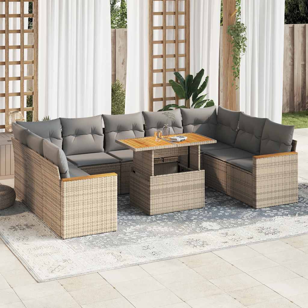 Vetonek Set sofás jardín y cojines 10 pzas ratán sintético acacia beige