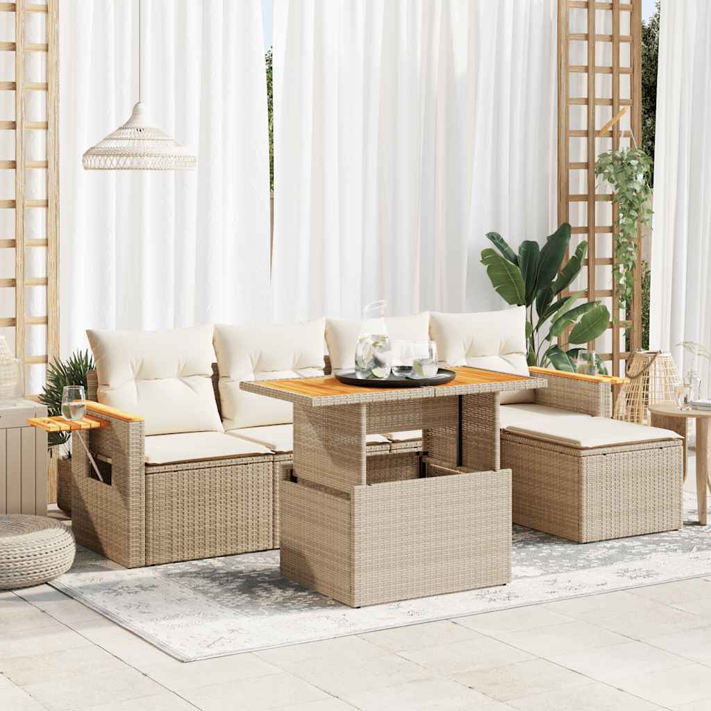 Vetonek Set sofás jardín y cojines 7 pzas ratán sintético acacia beige