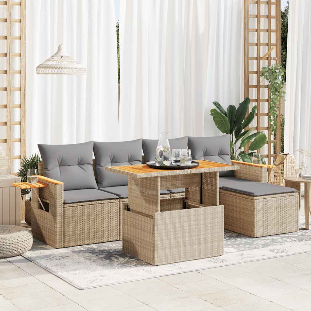 Vetonek Set sofás jardín y cojines 7 pzas ratán sintético acacia beige