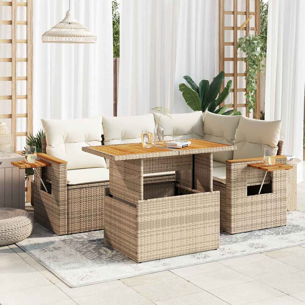 Vetonek Set sofás jardín y cojines 4 pzas ratán sintético acacia beige