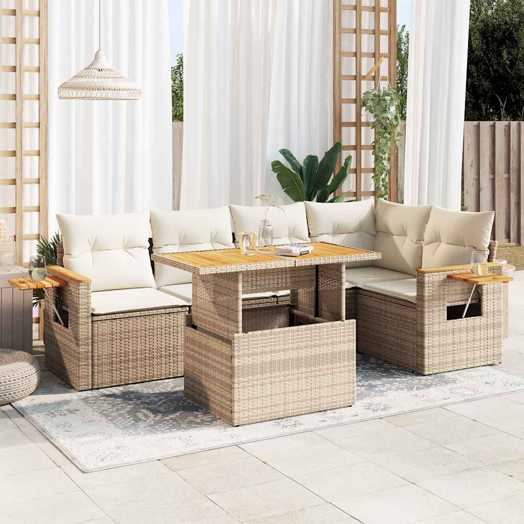 Vetonek Set sofás jardín y cojines 5 pzas ratán sintético acacia beige