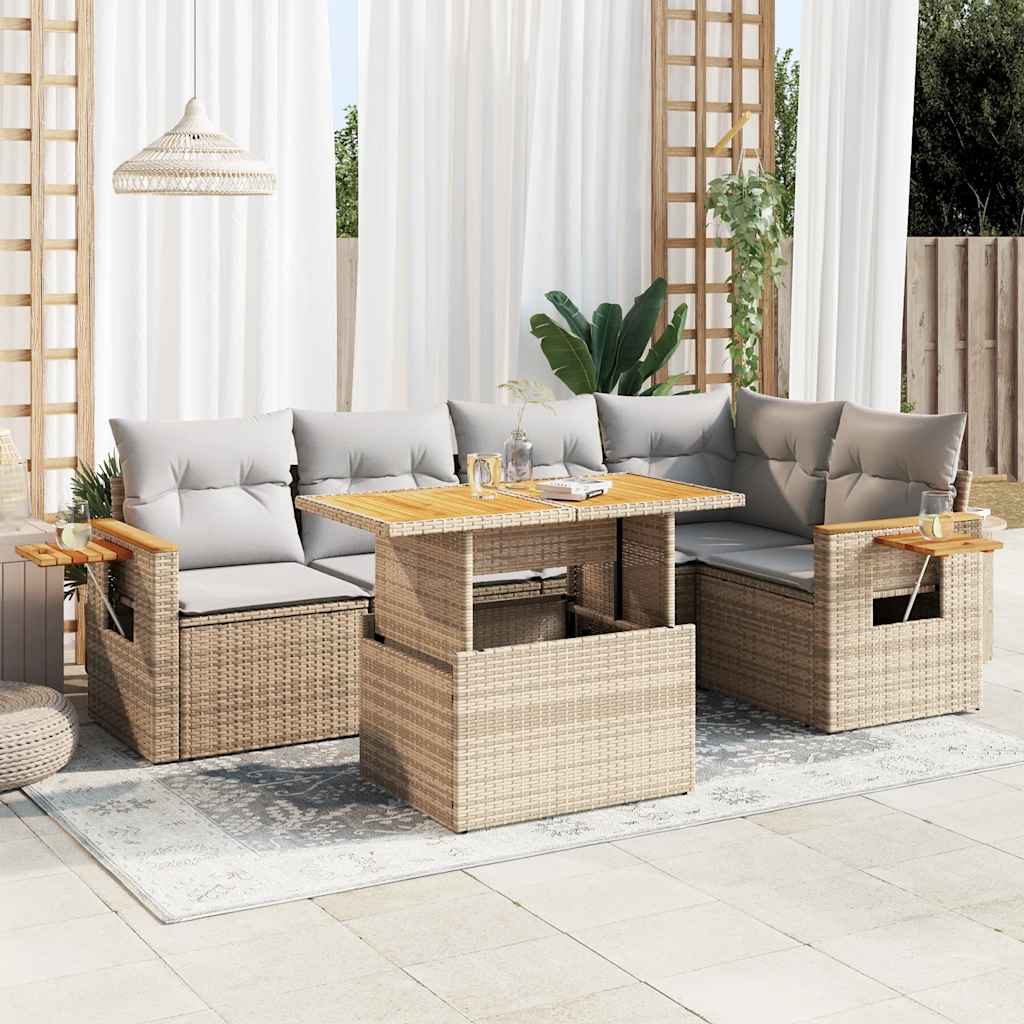 Vetonek Set sofás jardín y cojines 5 pzas ratán sintético acacia beige