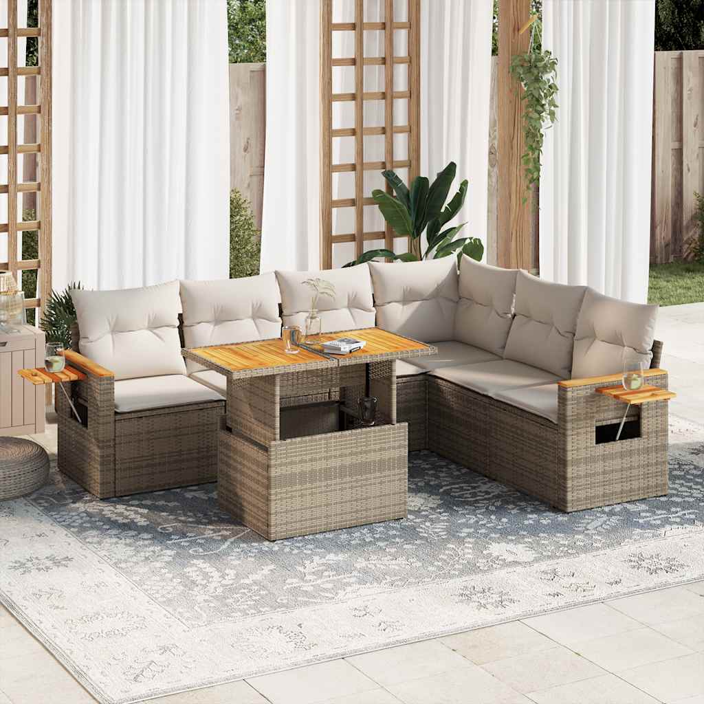 Vetonek Set sofás jardín y cojines 6 pzas ratán sintético acacia beige