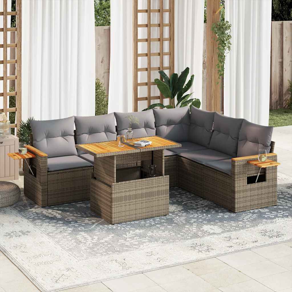 Vetonek Set sofás jardín y cojines 6 pzas ratán sintético acacia beige