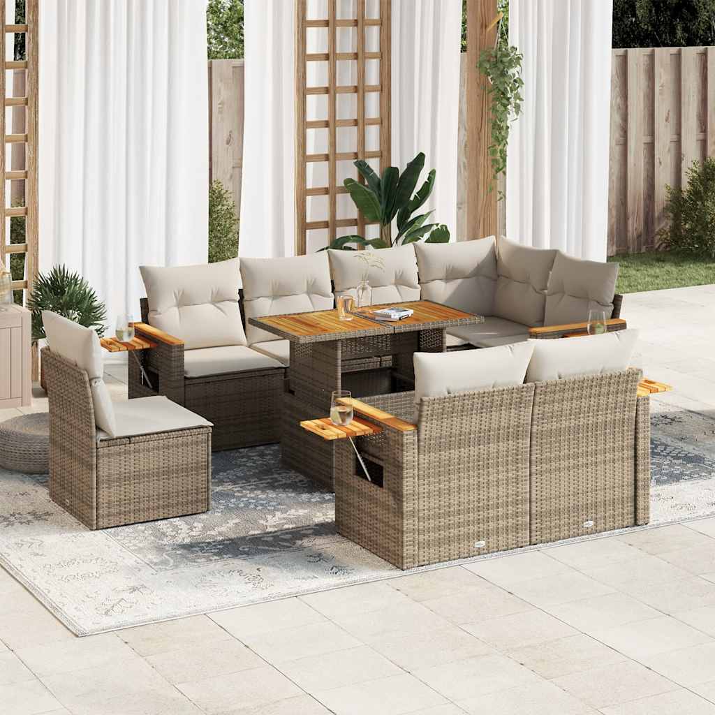 Vetonek Set sofás jardín y cojines 9 pzas ratán sintético acacia beige