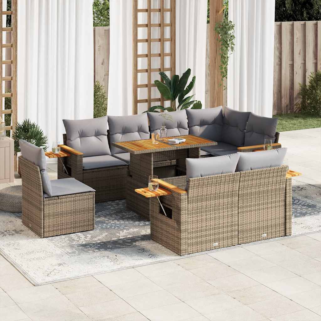 Vetonek Set sofás jardín y cojines 9 pzas ratán sintético acacia beige