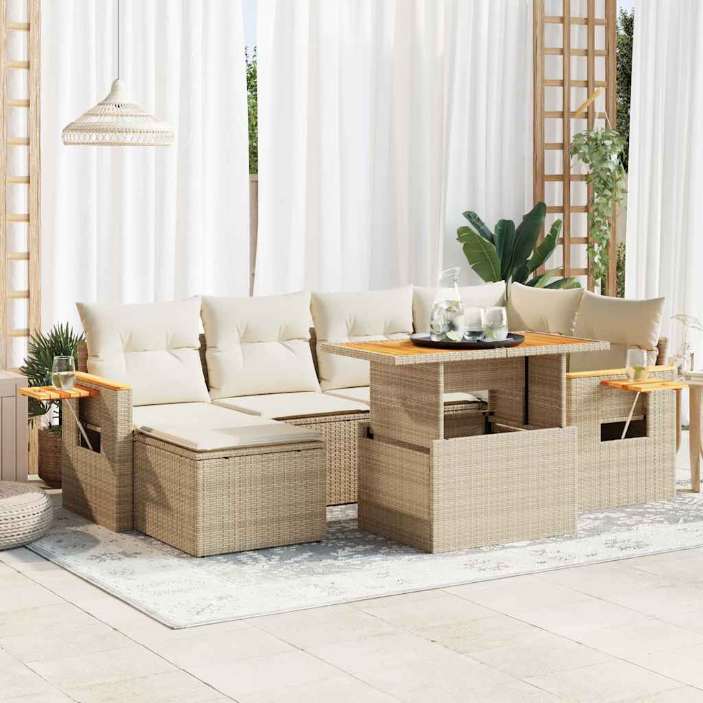 Vetonek Set sofás jardín y cojines 7 pzas ratán sintético acacia beige