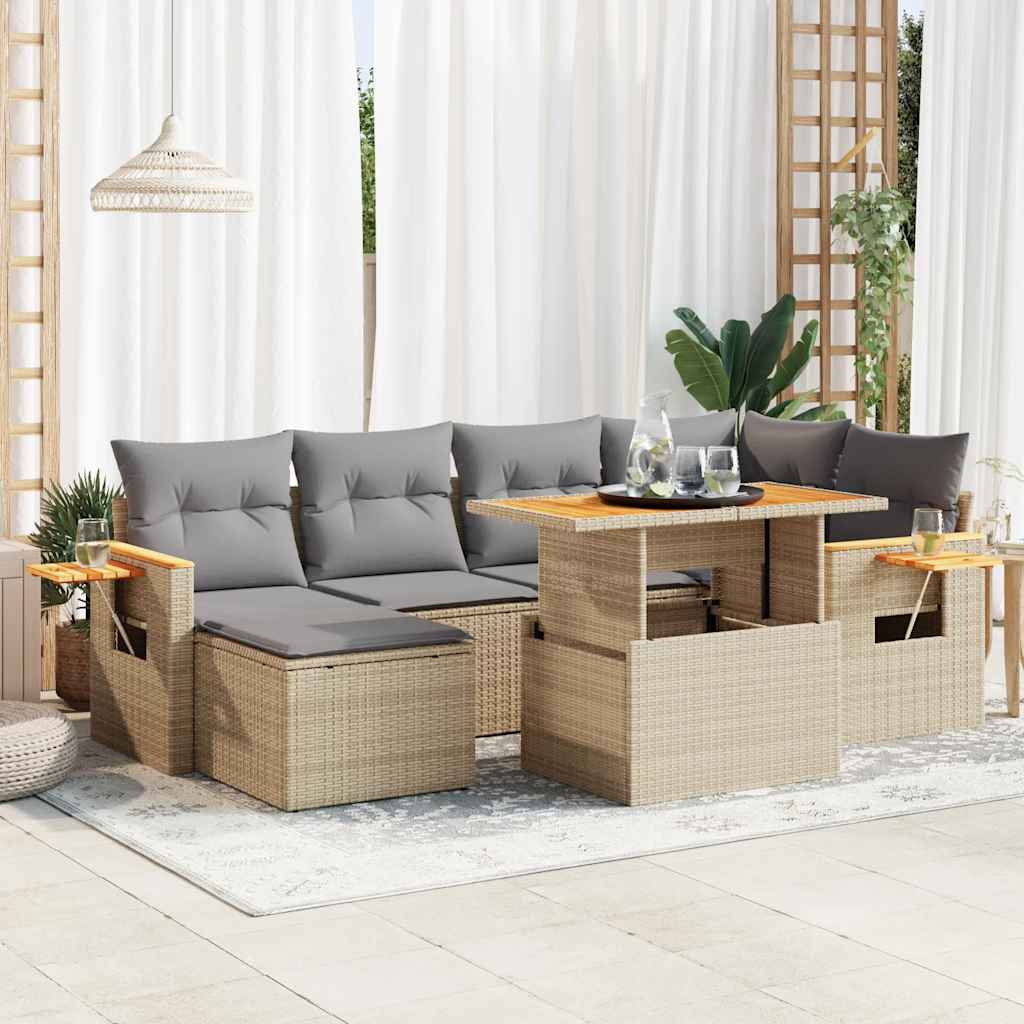 Vetonek Set sofás jardín y cojines 7 pzas ratán sintético acacia beige