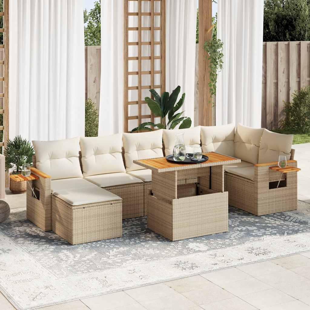 Vetonek Set sofás jardín y cojines 8 pzas ratán sintético acacia beige