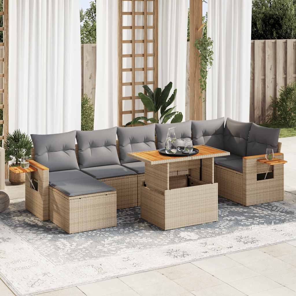 Vetonek Set sofás jardín y cojines 8 pzas ratán sintético acacia beige