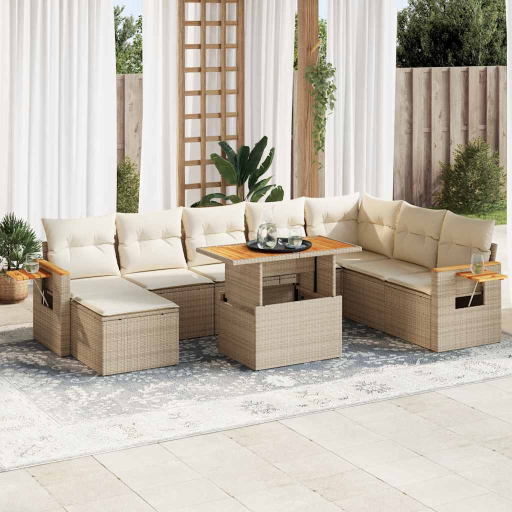 Vetonek Set sofás jardín y cojines 7 pzas ratán sintético acacia beige