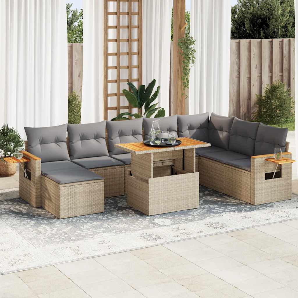 Vetonek Set sofás jardín y cojines 7 pzas ratán sintético acacia beige