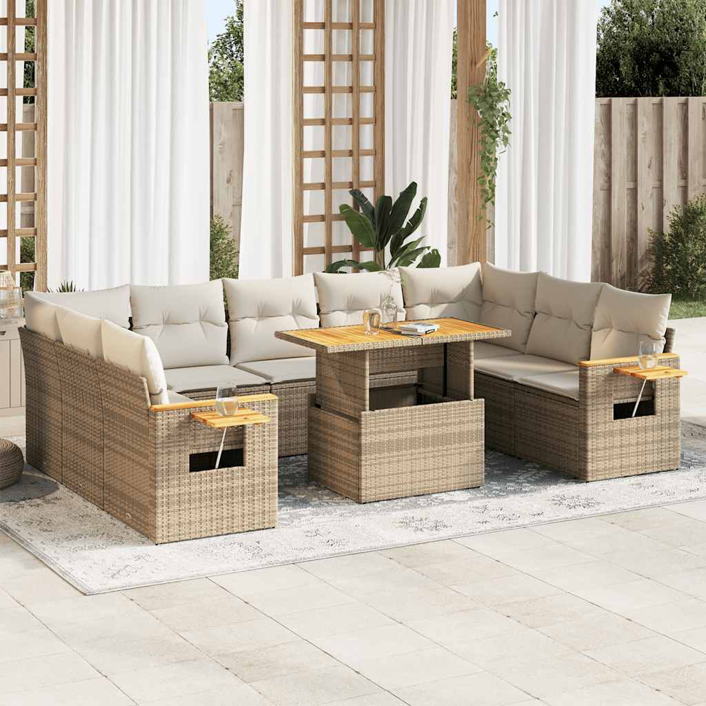 Vetonek Set sofás jardín y cojines 10 pzas ratán sintético acacia beige