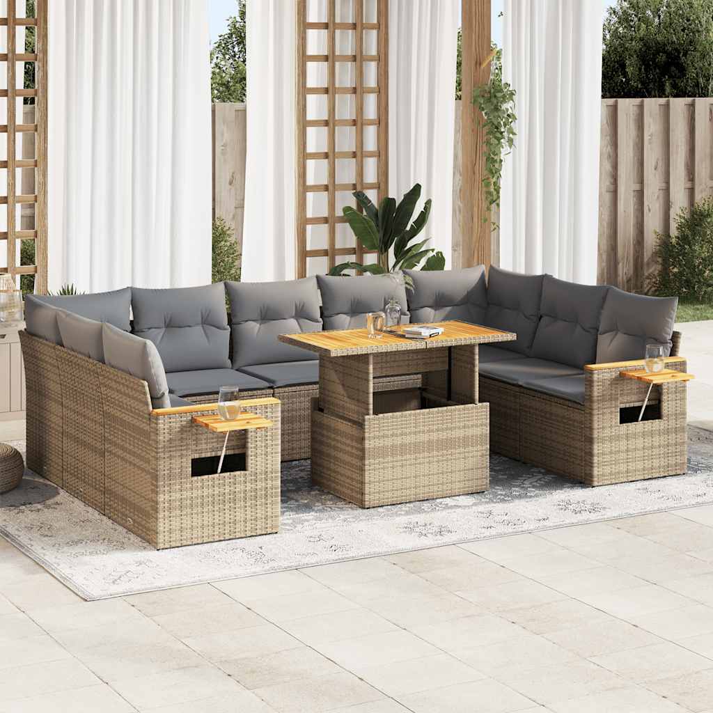 Vetonek Set sofás jardín y cojines 10 pzas ratán sintético acacia beige