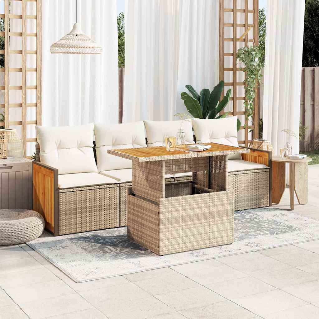 Vetonek Set sofás jardín y cojines 5 pzas ratán sintético acacia beige