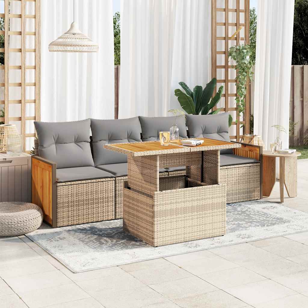 Vetonek Set sofás jardín y cojines 5 pzas ratán sintético acacia beige