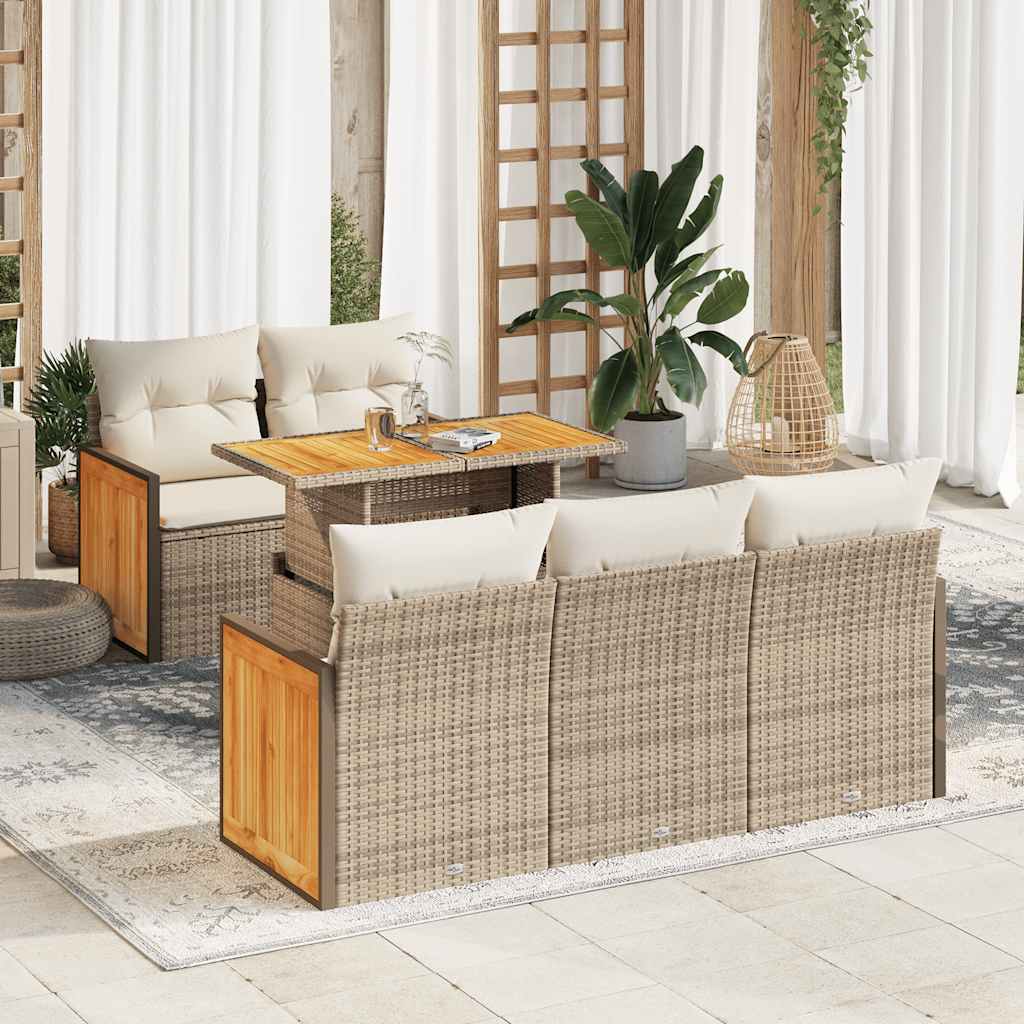 Vetonek Set sofás jardín y cojines 6 pzas ratán sintético acacia beige