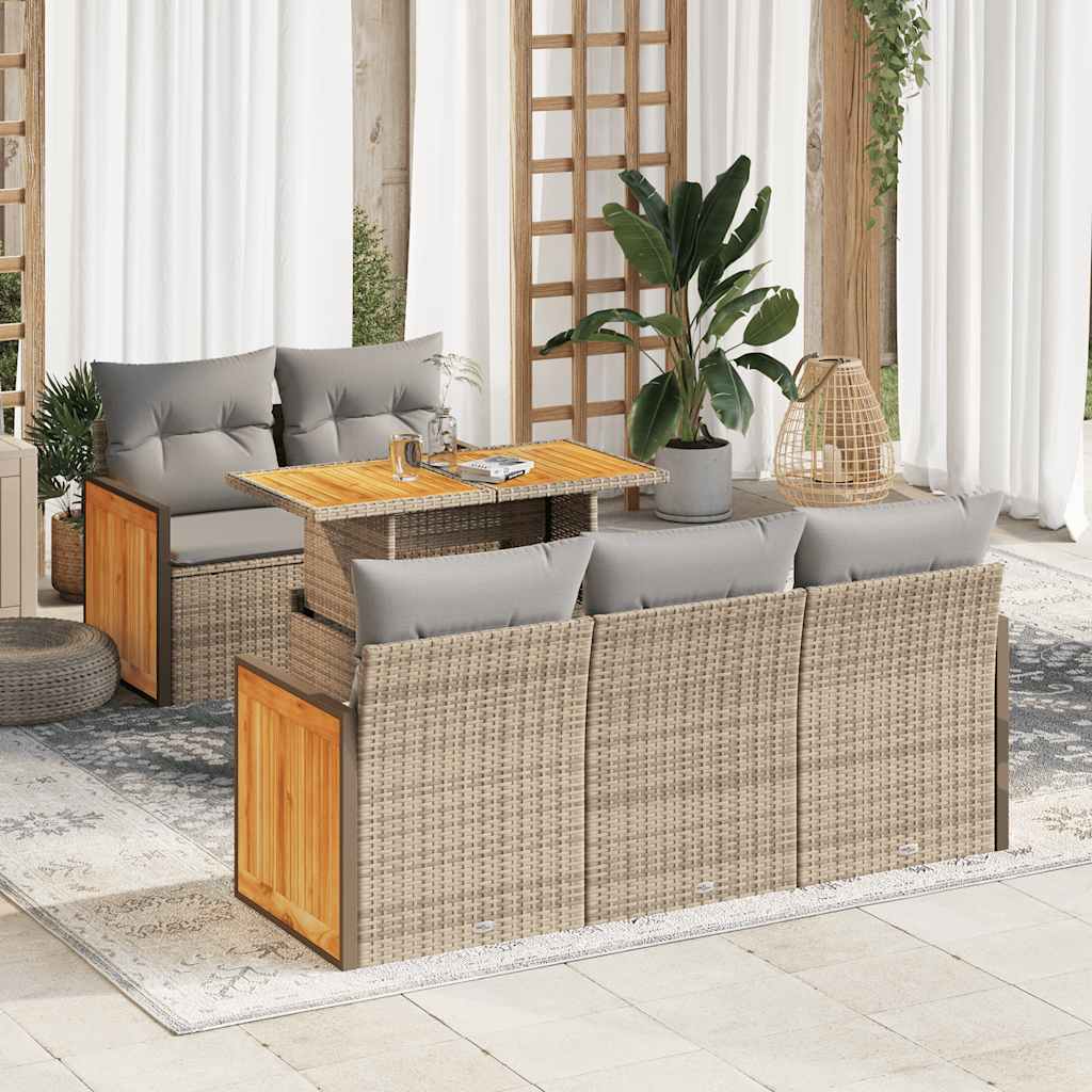 Vetonek Set sofás jardín y cojines 6 pzas ratán sintético acacia beige