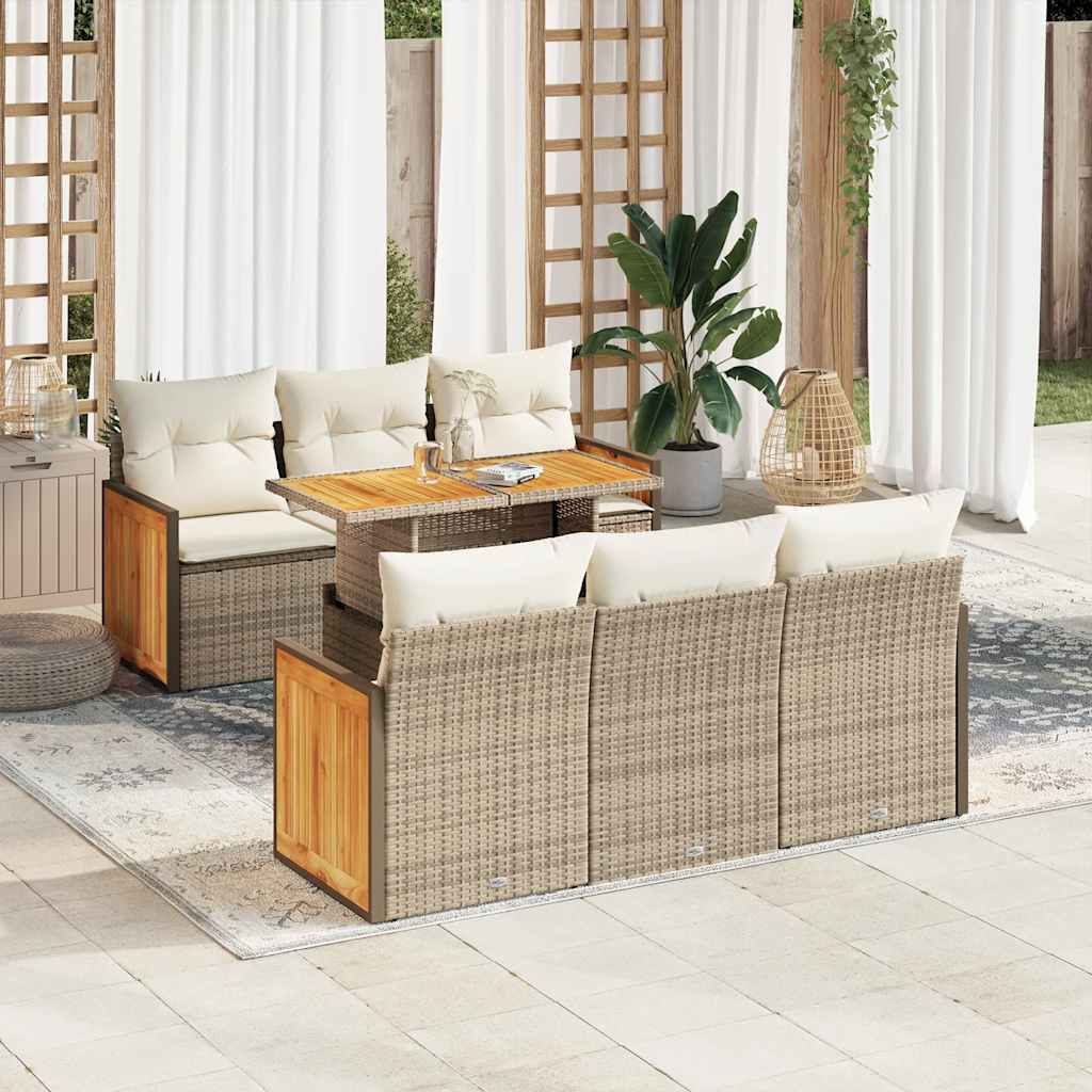 Vetonek Set sofás jardín y cojines 7 pzas ratán sintético acacia beige