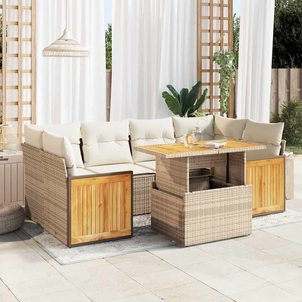 Vetonek Set sofás jardín y cojines 7 pzas ratán sintético acacia beige