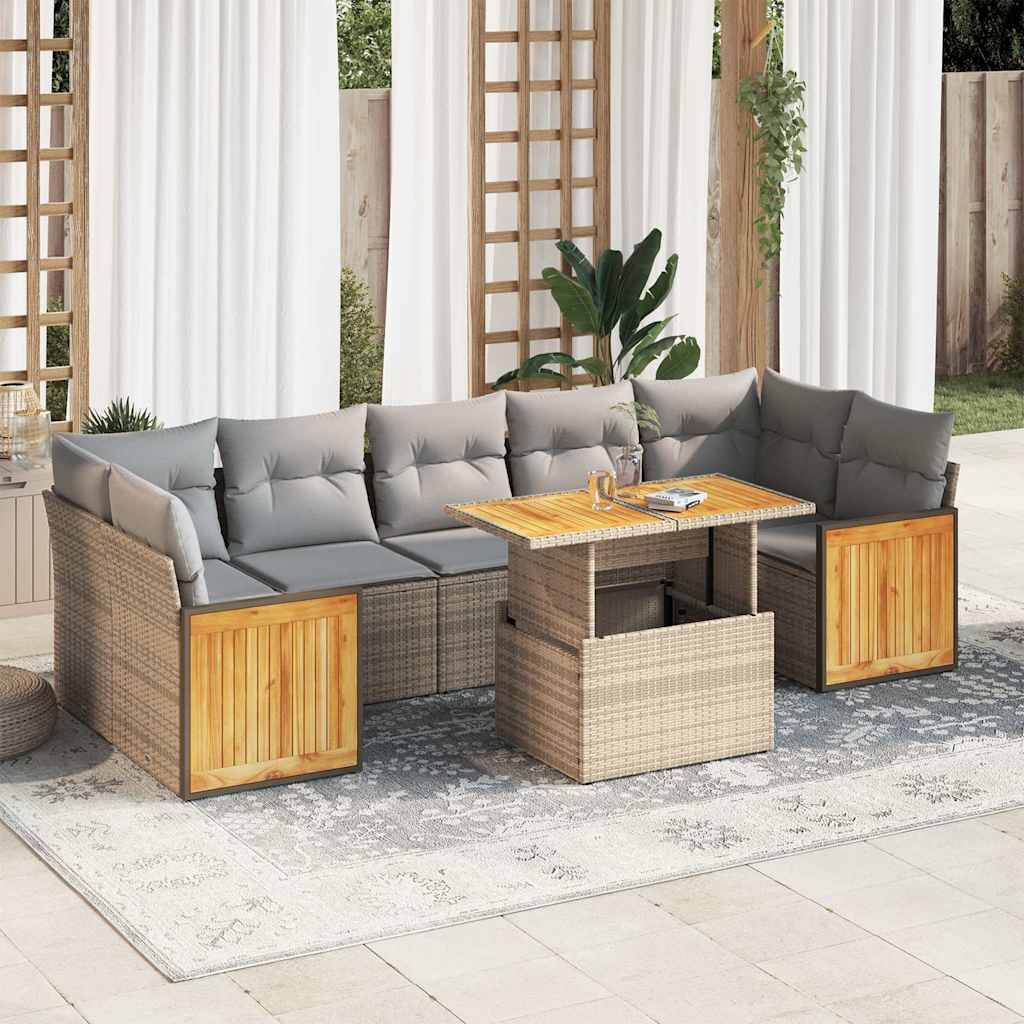 Vetonek Set sofás jardín y cojines 8 pzas ratán sintético acacia beige