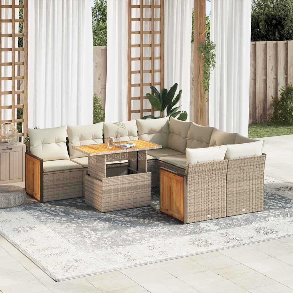 Vetonek Set sofás jardín y cojines 9 pzas ratán sintético acacia beige