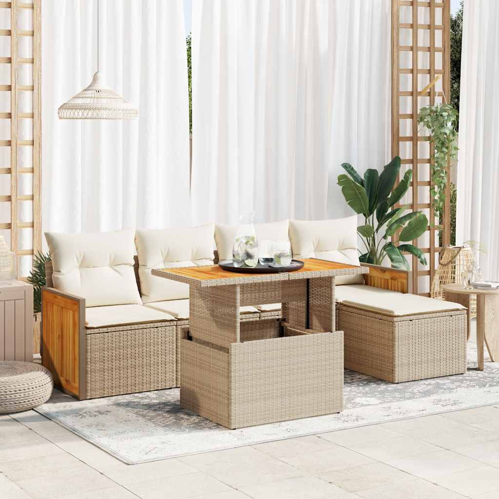 Vetonek Set sofás jardín y cojines 6 pzas ratán sintético acacia beige