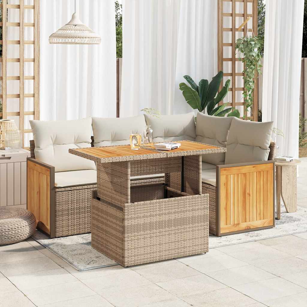 Vetonek Set sofás jardín y cojines 5 pzas ratán sintético acacia beige