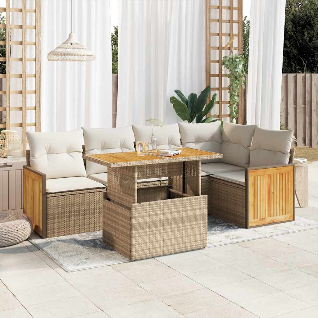 Vetonek Set sofás jardín y cojines 6 pzas ratán sintético acacia beige