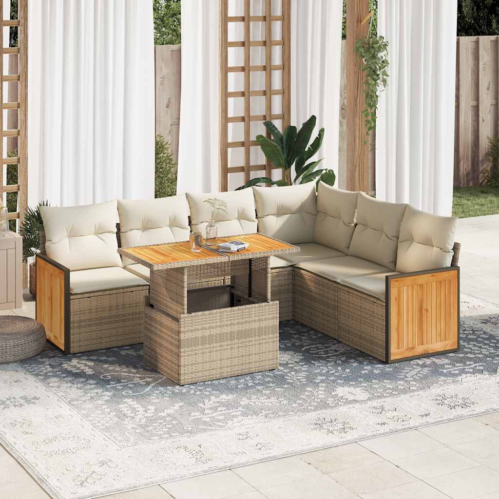 Vetonek Set sofás jardín y cojines 7 pzas ratán sintético acacia beige