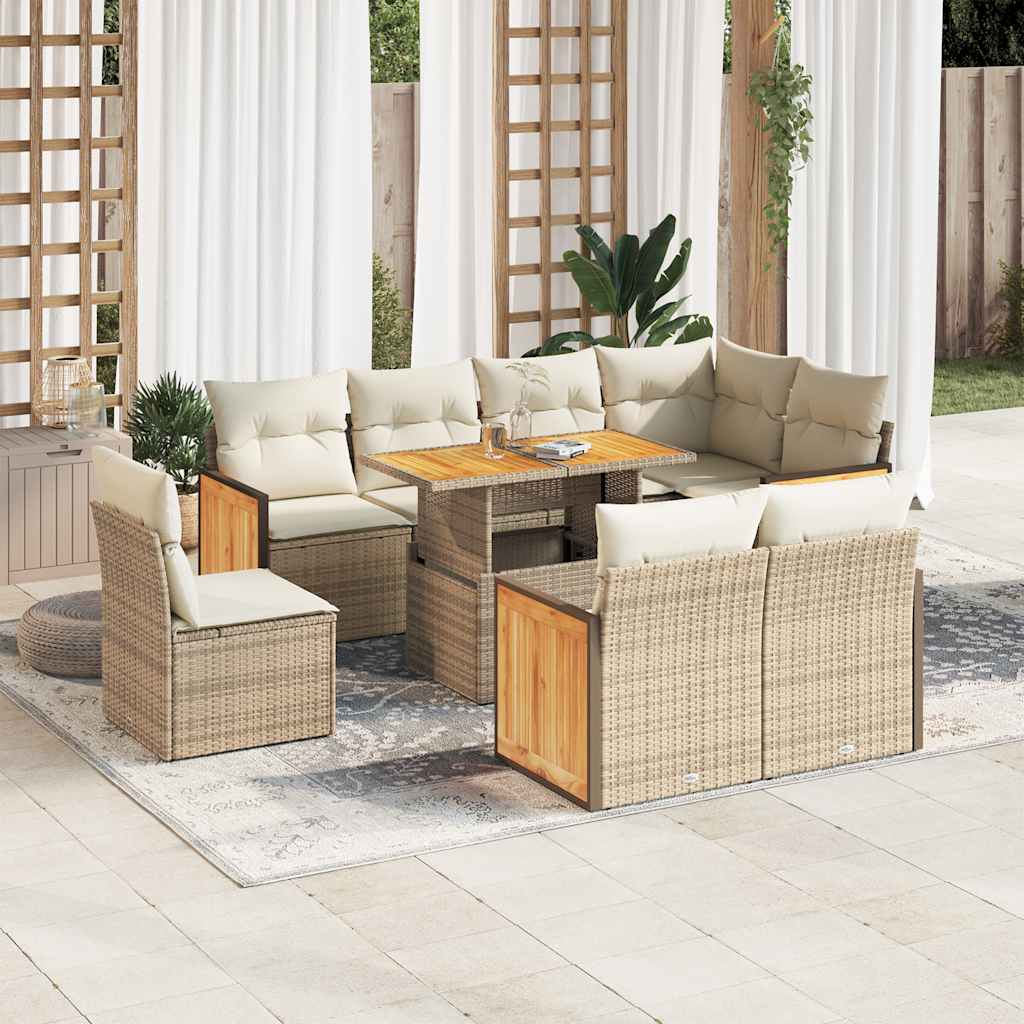 Vetonek Set sofás jardín y cojines 9 pzas ratán sintético acacia beige