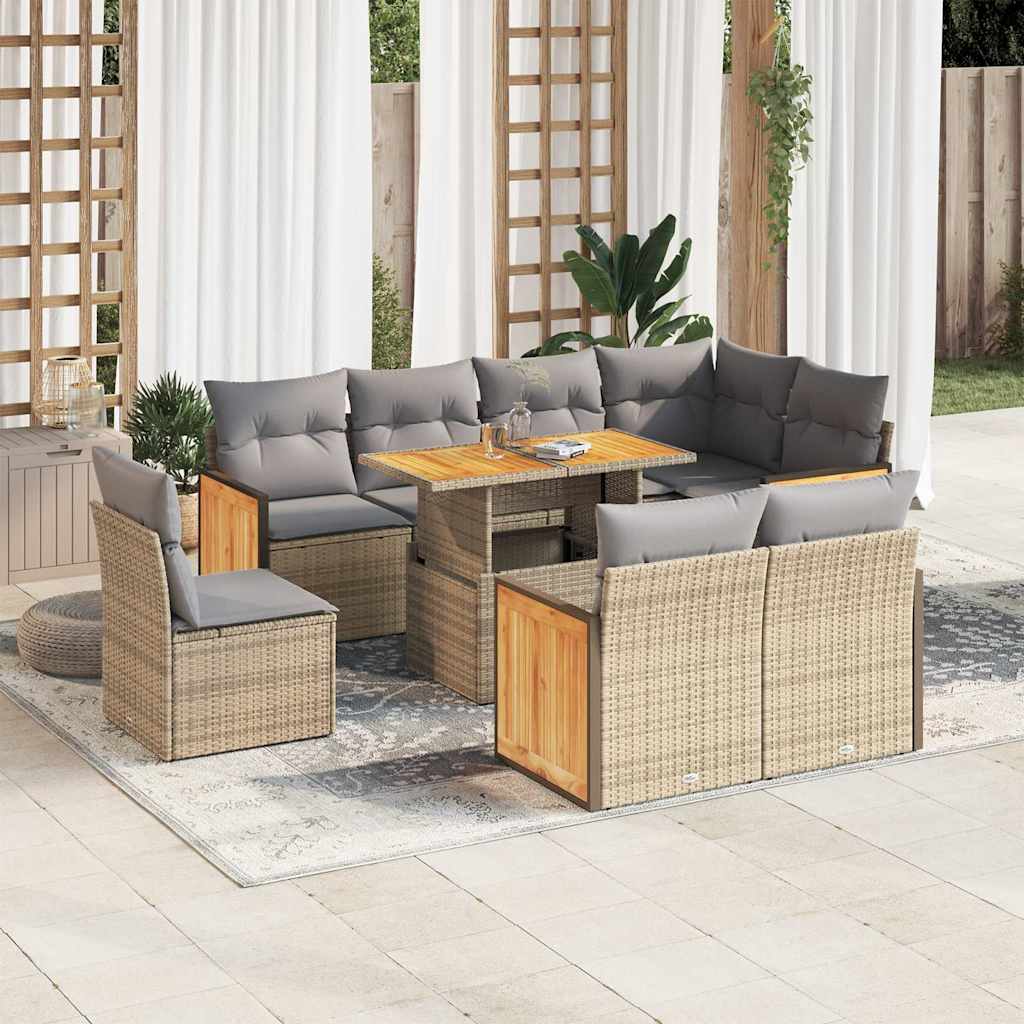 Vetonek Set sofás jardín y cojines 9 pzas ratán sintético acacia beige