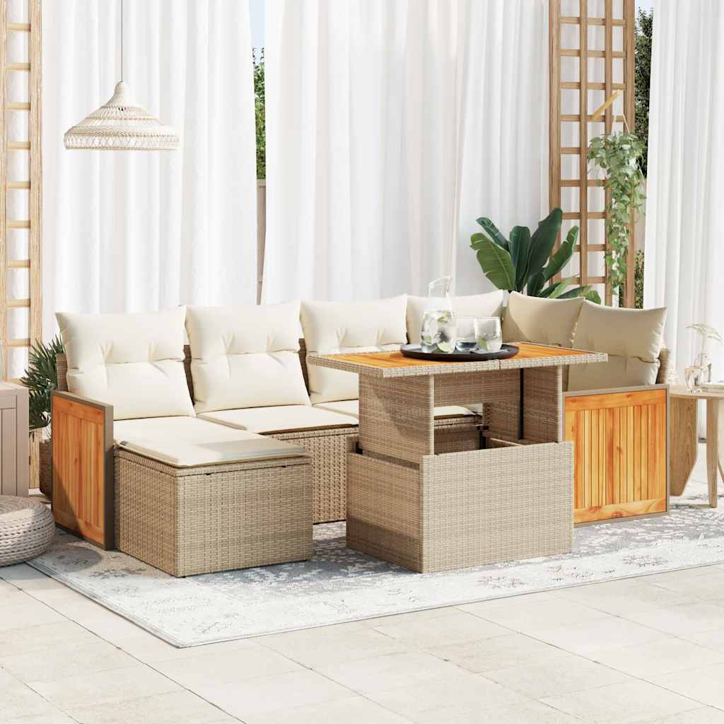 Vetonek Set sofás jardín y cojines 8 pzas ratán sintético acacia beige