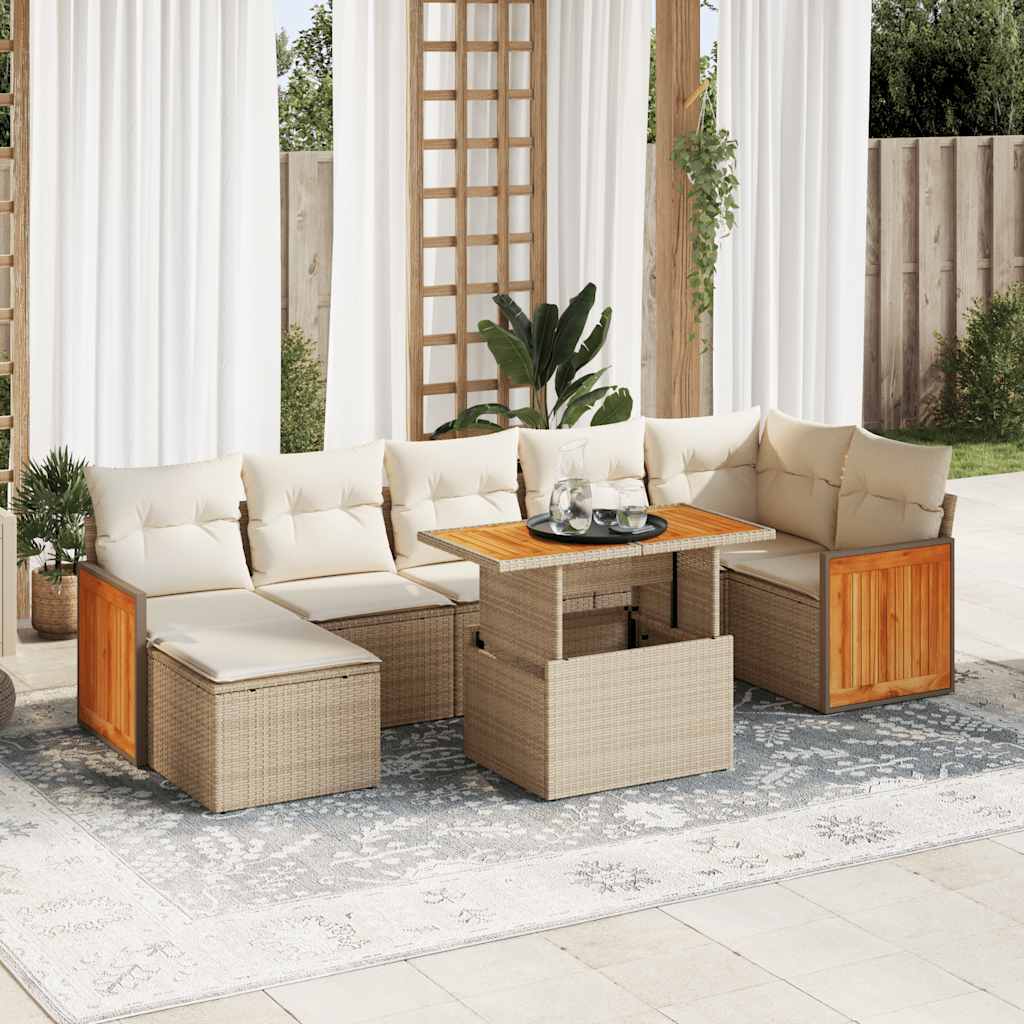 Vetonek Set sofás jardín y cojines 7 pzas ratán sintético acacia beige