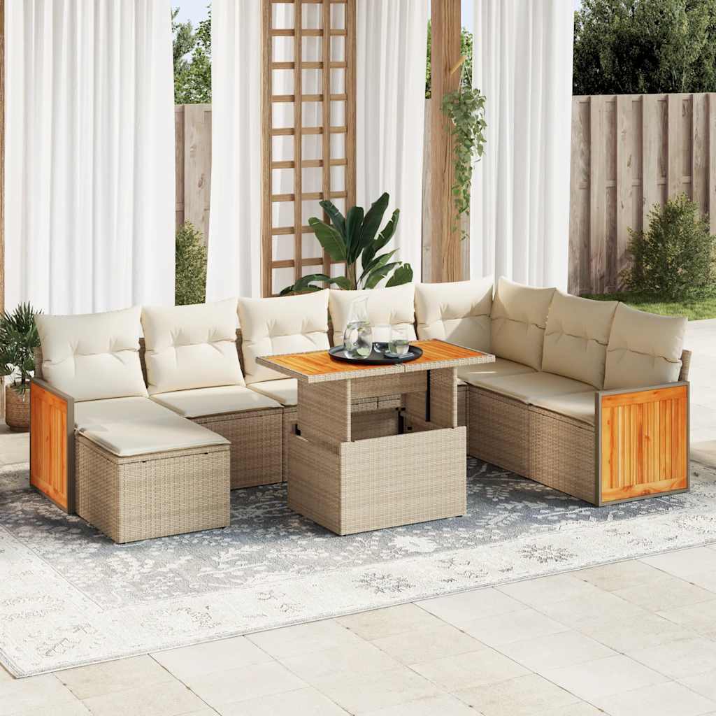 Vetonek Set sofás jardín y cojines 7 pzas ratán sintético acacia beige