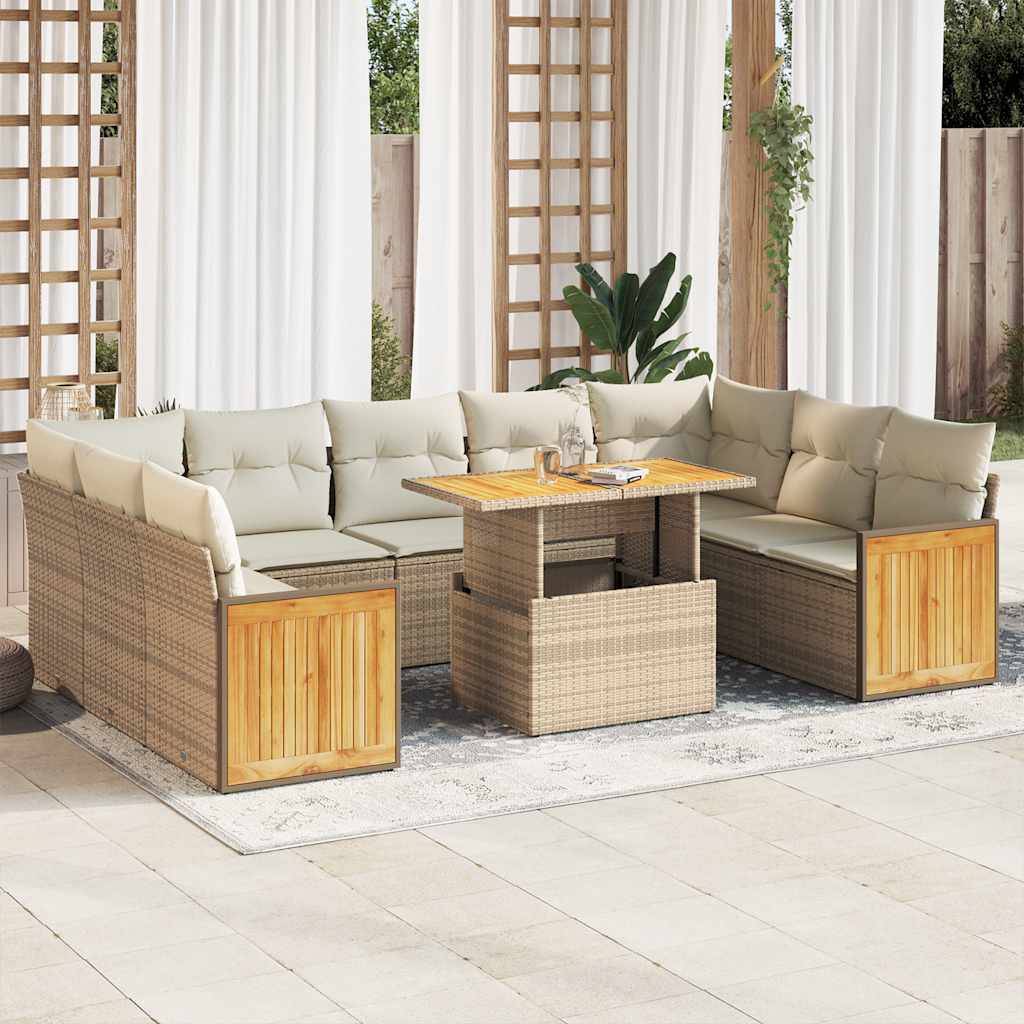 Vetonek Set sofás jardín y cojines 10 pzas ratán sintético acacia beige