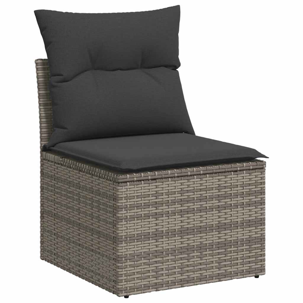 Gartensofas Set 7 Stcs mit grauen synthetischen Rattan -Kissen