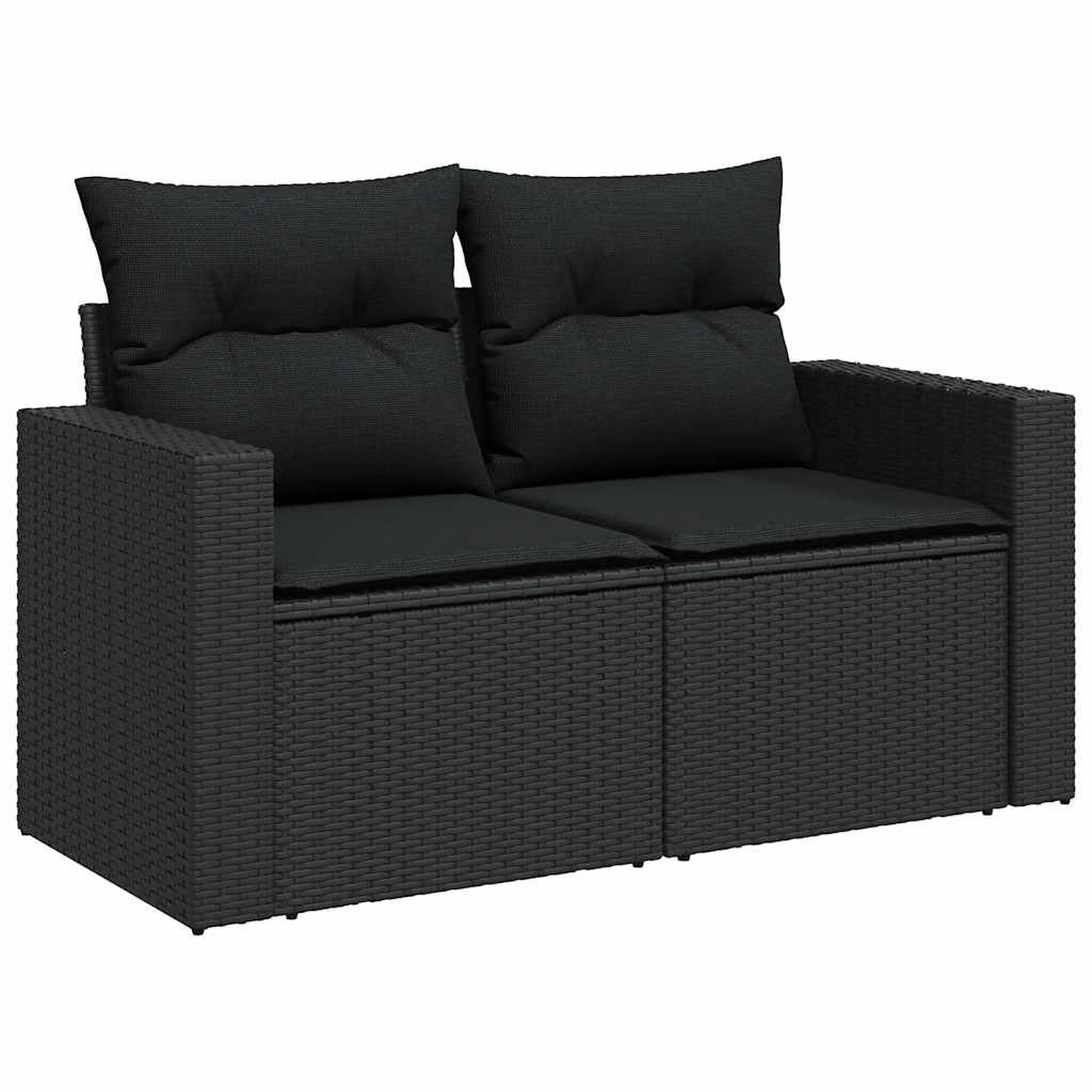 Gartensofas Set 7 PCs mit schwarzen synthetischen Rattan -Kissen