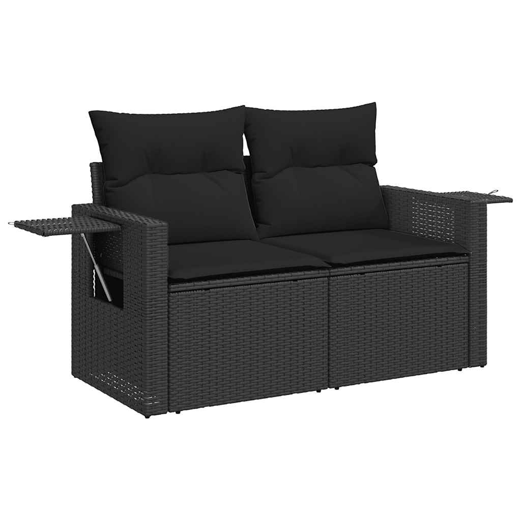 Gartensofas Set 7 PCs mit schwarzen synthetischen Rattan -Kissen