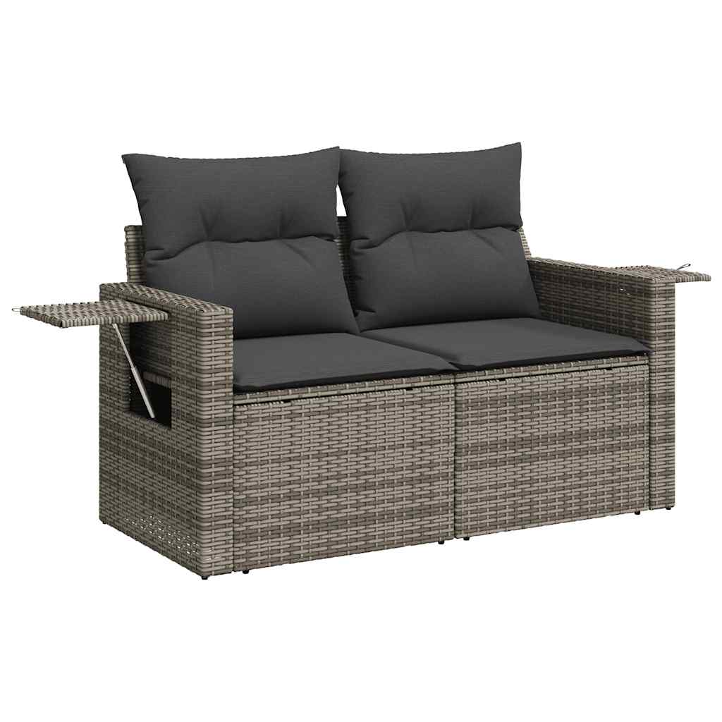 Les canapés de jardin réglent 7 pcs avec des coussins de rotin synthétique gris