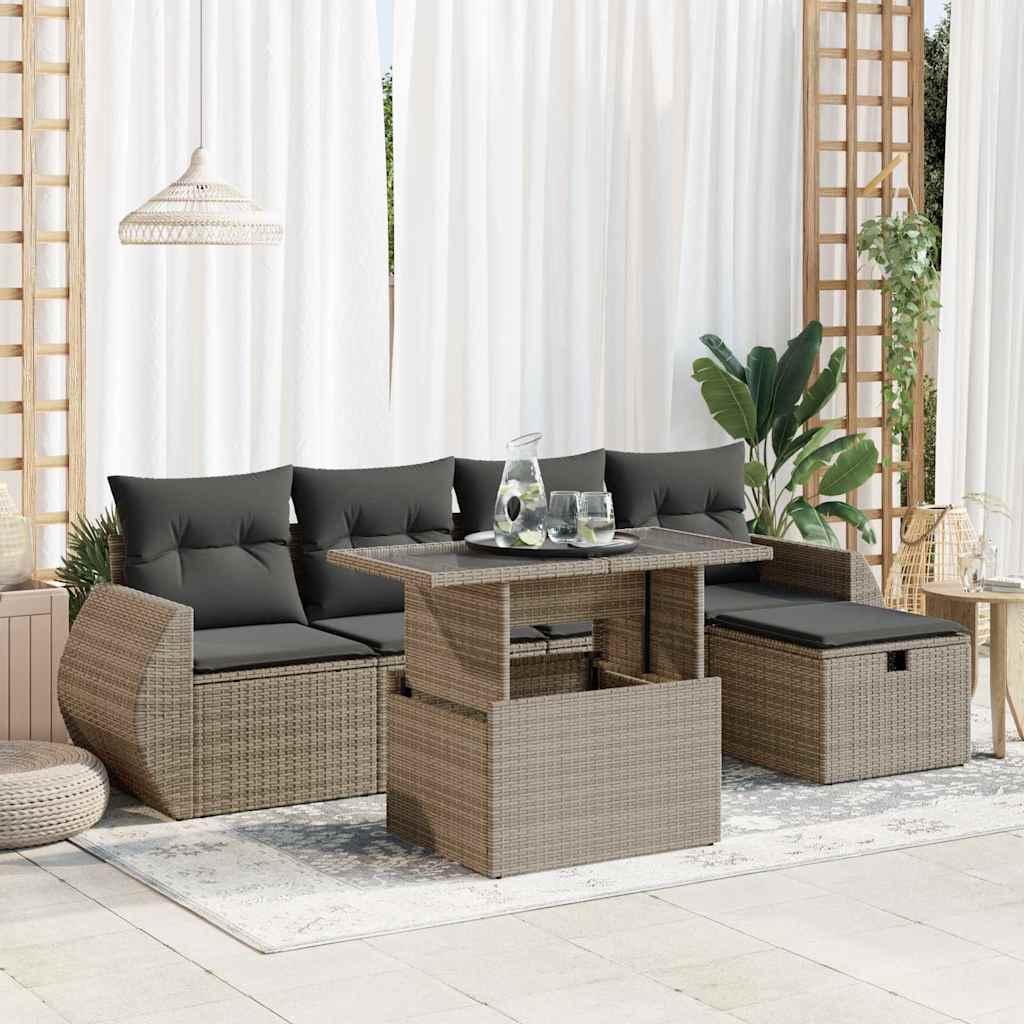 Vetonek Set de muebles de jardín 6 pzas y cojines ratán sintético gris