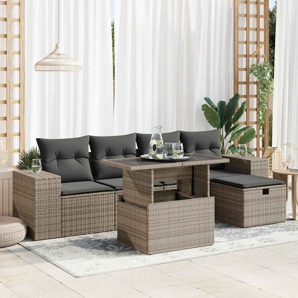 Vetonek Set de muebles de jardín 6 pzas y cojines ratán sintético gris