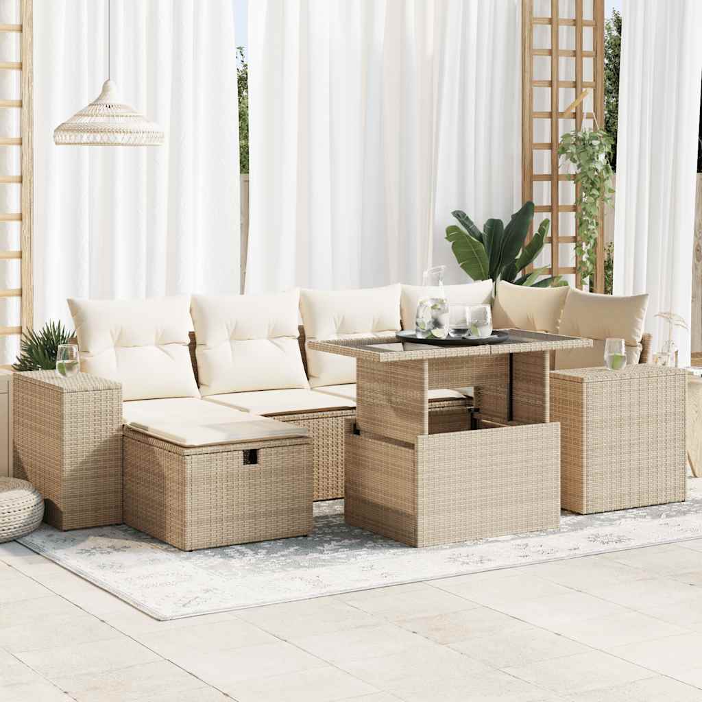 Vetonek Set de sofás de jardín y cojines 8 piezas ratán sintético beige