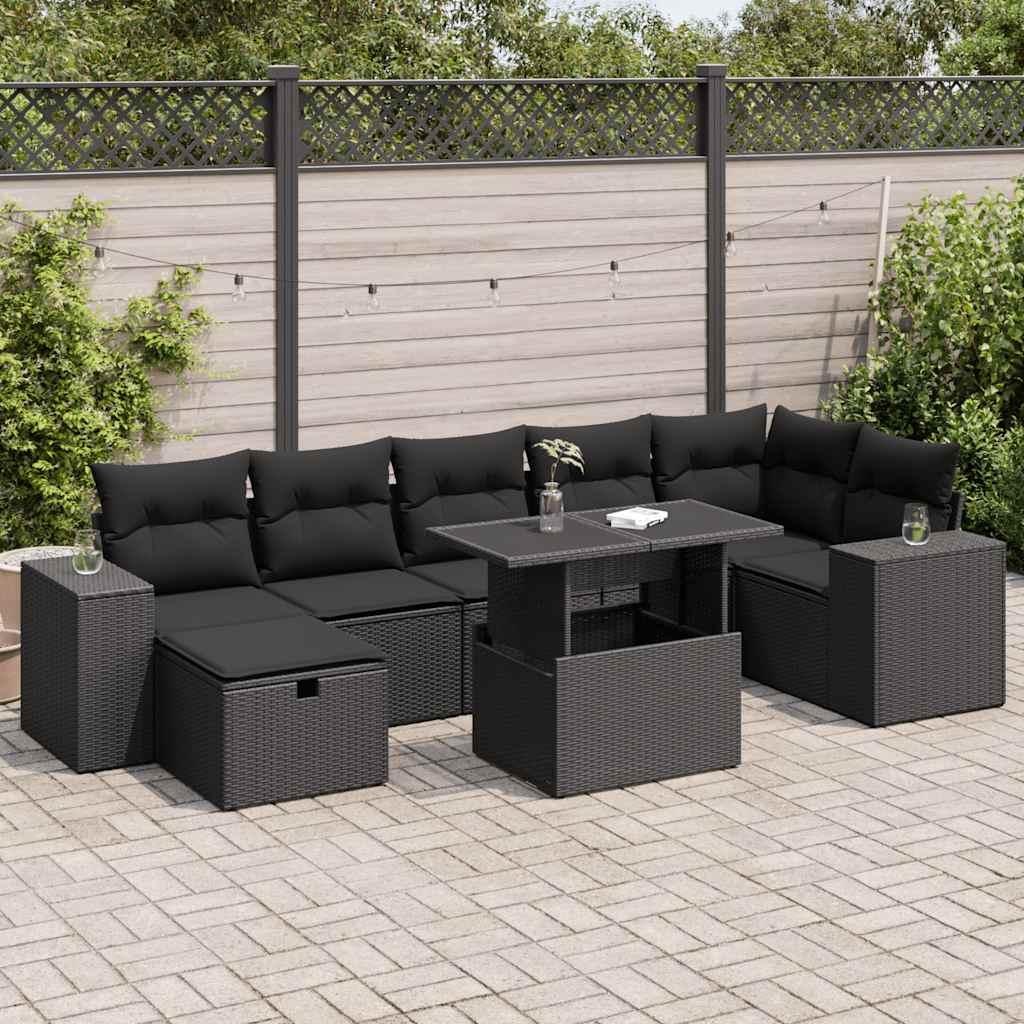 Vetonek Set de muebles de jardín 5 pzas y cojines ratán sintético negro