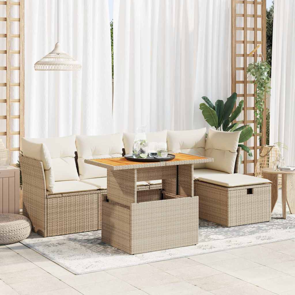 Vetonek Set sofás jardín y cojines 6 pzas ratán sintético acacia beige