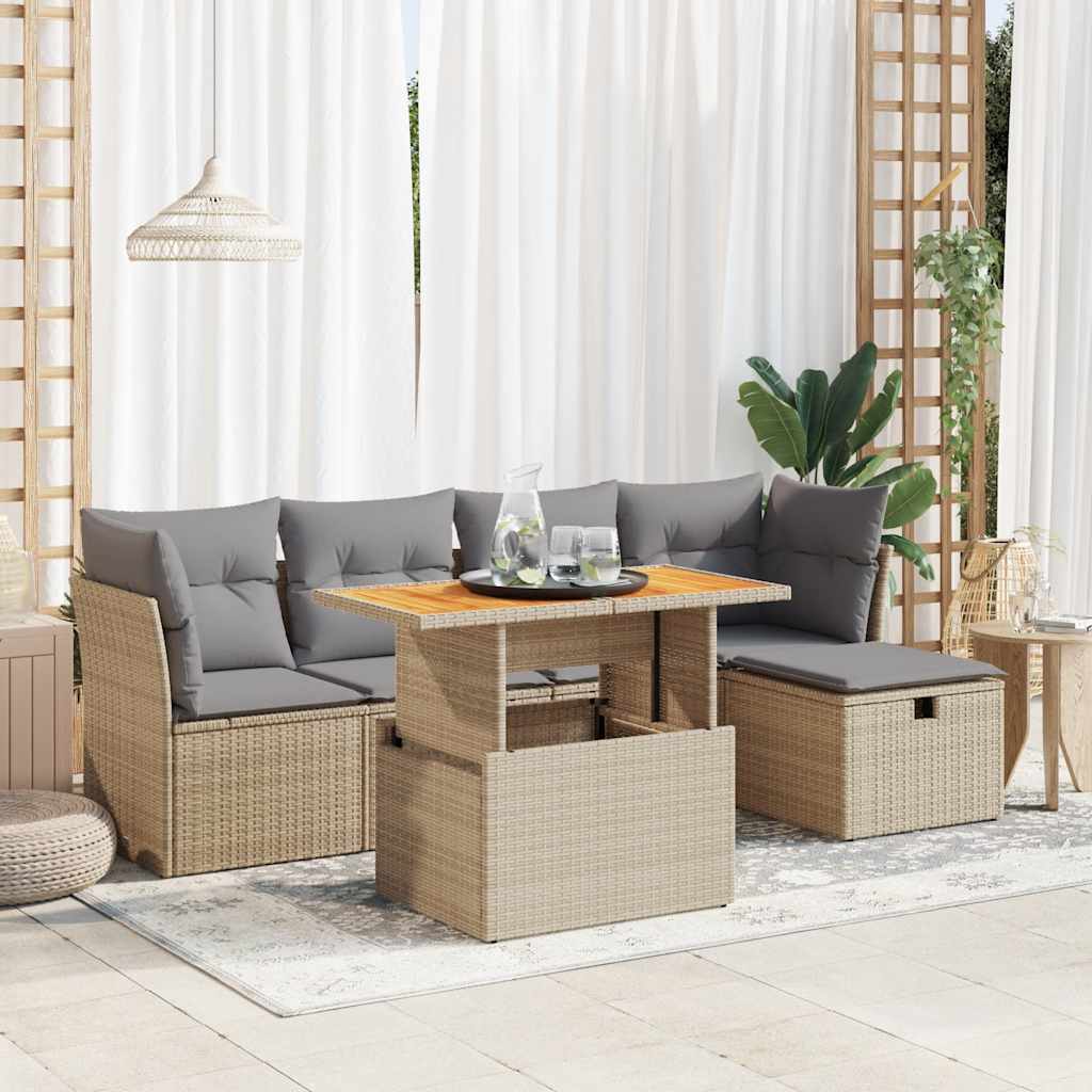 Vetonek Set sofás jardín y cojines 6 pzas ratán sintético acacia beige