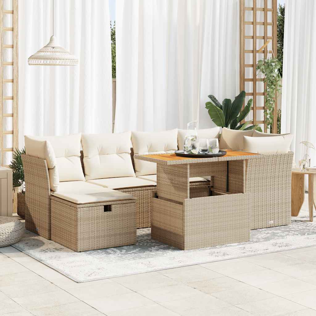 Vetonek Set sofás jardín y cojines 7 pzas ratán sintético acacia beige