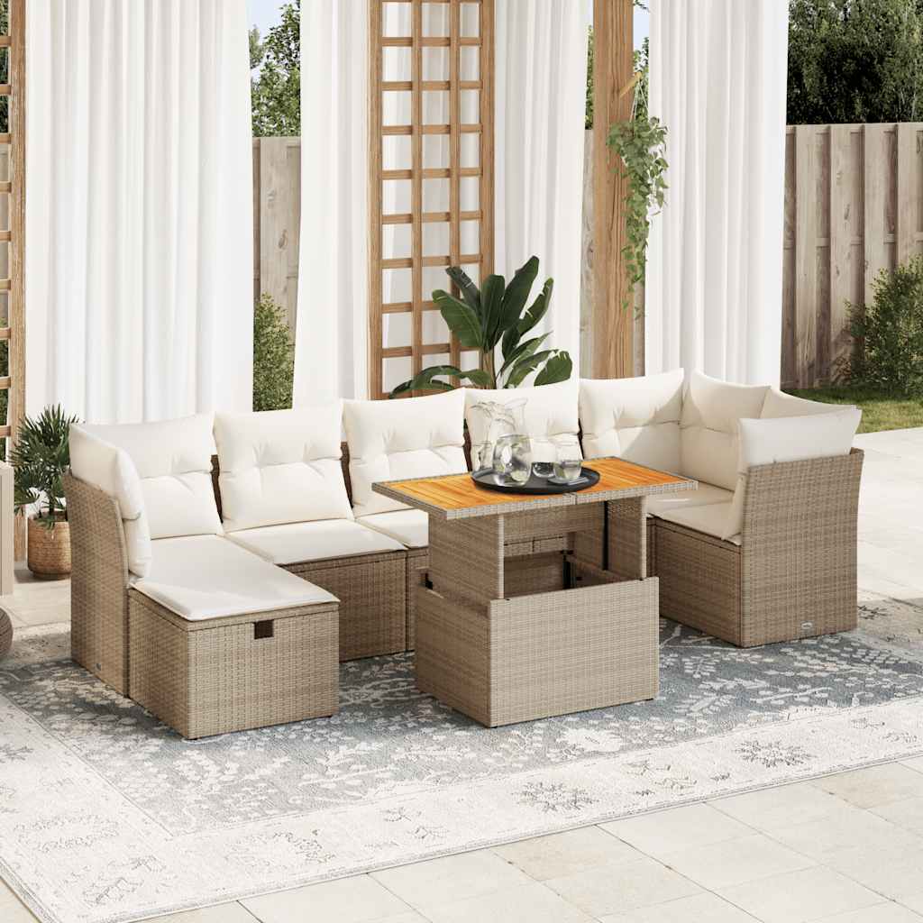 Vetonek Set sofás jardín y cojines 8 pzas ratán sintético acacia beige