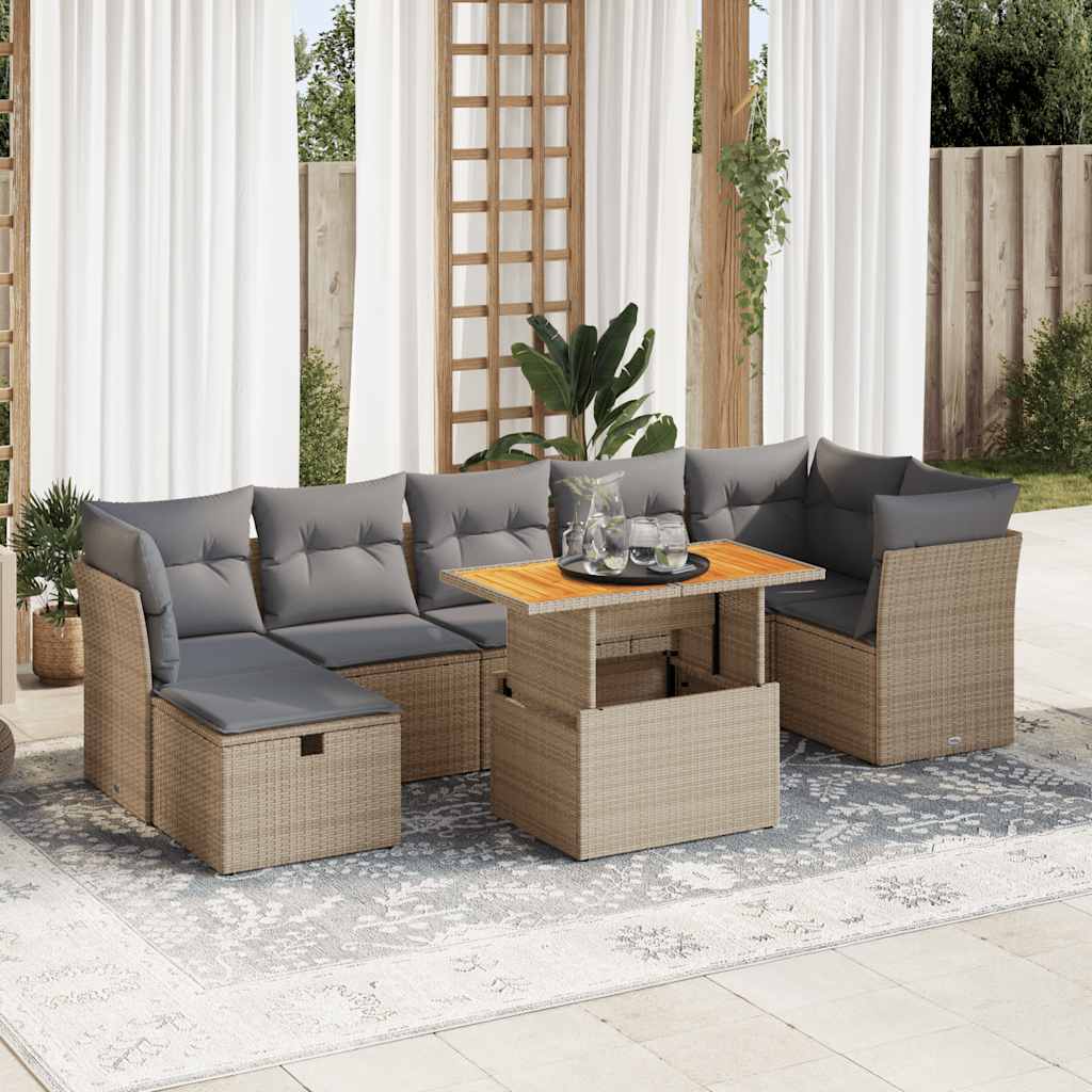 Vetonek Set sofás jardín y cojines 8 pzas ratán sintético acacia beige