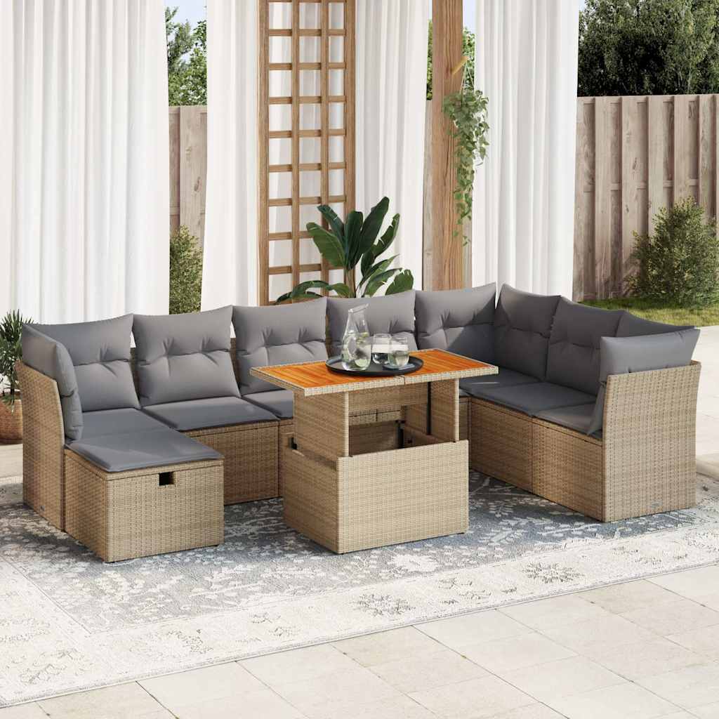 Vetonek Set sofás jardín y cojines 9 pzas ratán sintético acacia beige